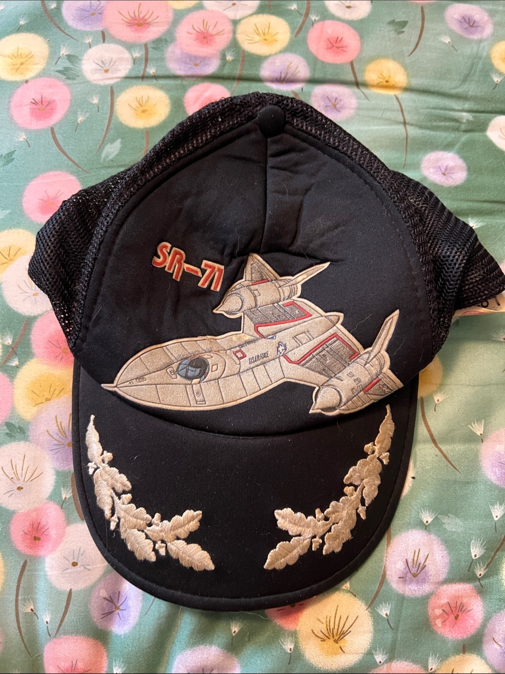 Black SR-71 Embroidered Trucker Hat with Gold Laurel Detail